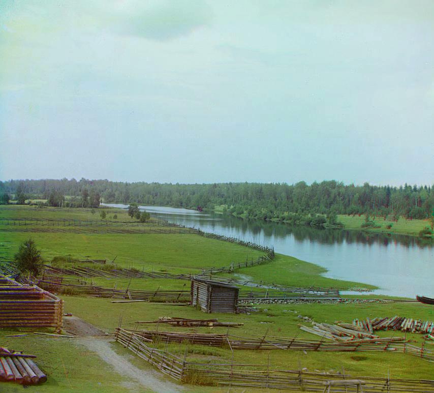 С. М. Прокудин-Горский. Река Суна [у деревни Малое Вороново.] 1916 год