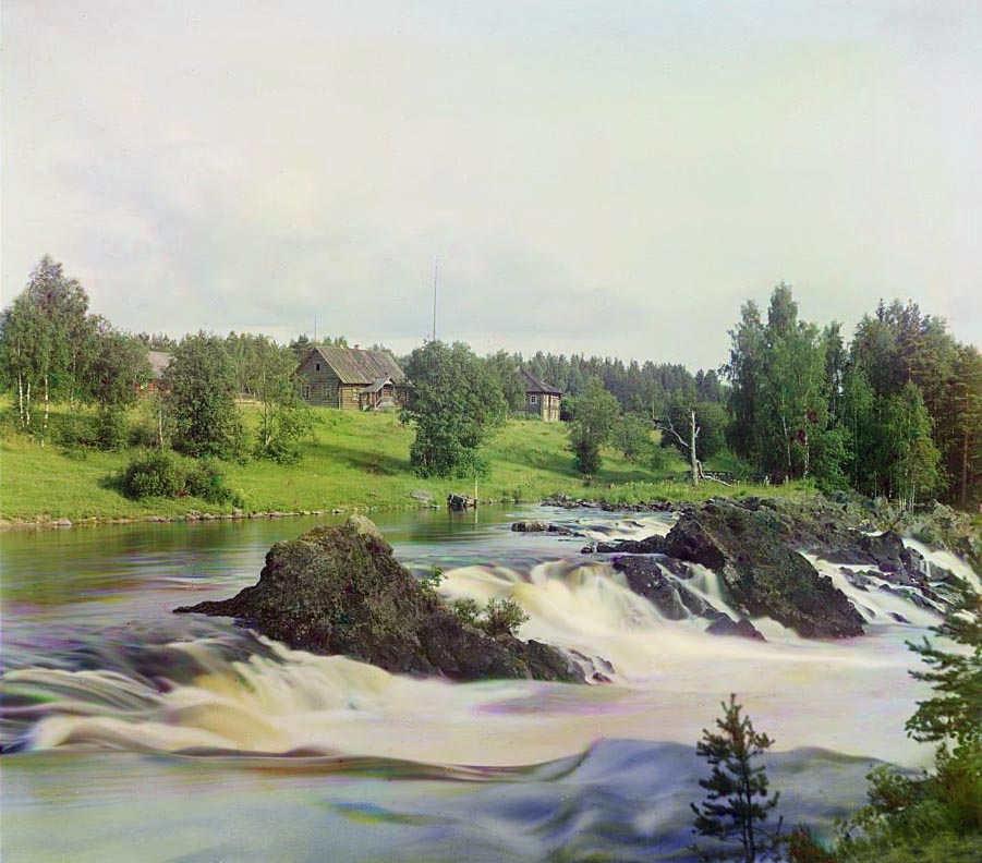 С. М. Прокудин-Горский. Вид на водопад Кивач сбоку. 1916 год