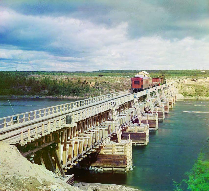 С. М. Прокудин-Горский. Ж.д. мост через реку [Кемь]. 1916 год