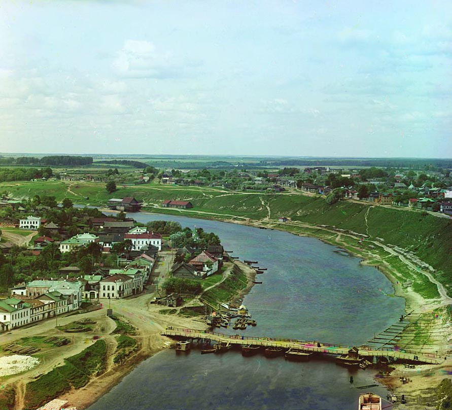 С. М. Прокудин-Горский. г. Ржев. Мост через Волгу. Лето 1910 года